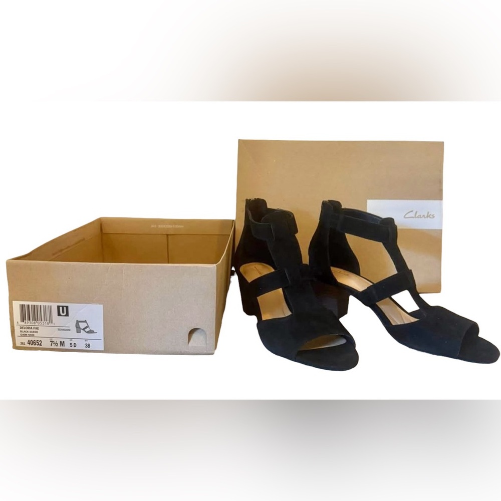 Clarks Deloria Fae Women’s Black Suede High Heels Size 7.5M NEW **READ**